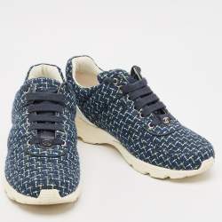 Pre Owned Chanel Multicolor Tweed and Leather Low Top Sneakers Size 39