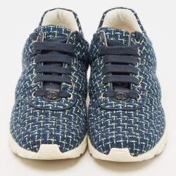 Pre Owned Chanel Multicolor Tweed and Leather Low Top Sneakers Size 39