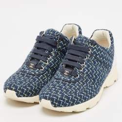 Pre Owned Chanel Multicolor Tweed and Leather Low Top Sneakers Size 39