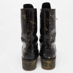 Chanel Black/Gold Textured Leather Mid Calf Length Boots Size 40