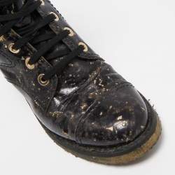 Chanel Black/Gold Textured Leather Mid Calf Length Boots Size 40