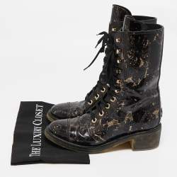 Chanel Black/Gold Textured Leather Mid Calf Length Boots Size 40