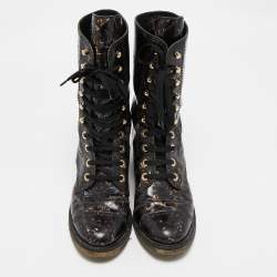 Chanel Black/Gold Textured Leather Mid Calf Length Boots Size 40