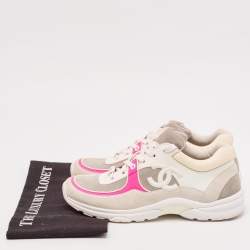 Pre Owned Chanel Multicolor Leather and Suede CC Low Top Sneakers Size 39.5