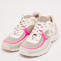 Pre Owned Chanel Multicolor Leather and Suede CC Low Top Sneakers Size 39.5