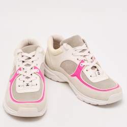 Pre Owned Chanel Multicolor Leather and Suede CC Low Top Sneakers Size 39.5