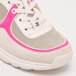 Pre Owned Chanel Multicolor Leather and Suede CC Low Top Sneakers Size 39.5