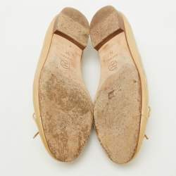 Pre Owned Chanel Sand Beige Patent Leather CC Cap Toe Bow Ballet Flats Size 37