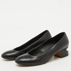 Pre Owned Chanel Black Leather Pearl Embellished Block Heel Pumps Size 37