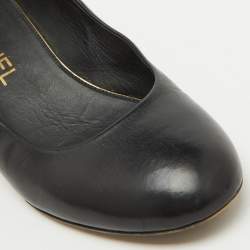 Pre Owned Chanel Black Leather Pearl Embellished Block Heel Pumps Size 37