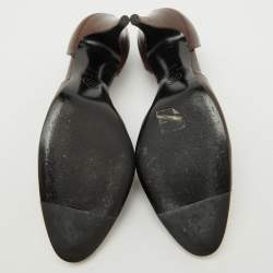 Pre Owned Chanel Dark Brown Leather CC Metal Cap Toe D'orsay Pumps Size 37.5