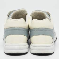 Pre Owned Chanel Blue/Cream Leather and Patent Leather CC Low Top Sneakers Size 40