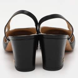 Chanel Black Fabric and Leather CC Slingback Pumps Size 37.5