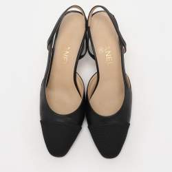 Chanel Black Fabric and Leather CC Slingback Pumps Size 37.5