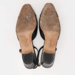 Chanel Black Fabric and Leather CC Slingback Pumps Size 37.5