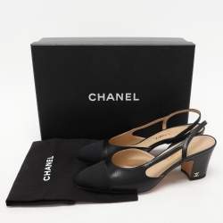 Chanel Black Fabric and Leather CC Slingback Pumps Size 37.5