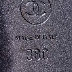 Chanel Navy Blue/Black Glitter Fabric CC Cap Toe Mules Size 38