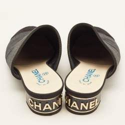 Chanel Navy Blue/Black Glitter Fabric CC Cap Toe Mules Size 38