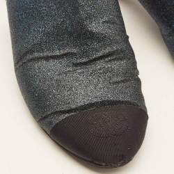 Chanel Navy Blue/Black Glitter Fabric CC Cap Toe Mules Size 38