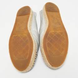Chanel Silver/Black Leather CC Cap Toe Logo Espadrille Flats Size 41