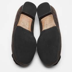 Pre Owned Chanel Dark Brown Suede CC Camelia Ballet Flat Size 38.5