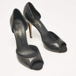 Chanel Black Canvas and Leather D'orsay Pumps Size 40