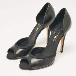Chanel Black Canvas and Leather D'orsay Pumps Size 40