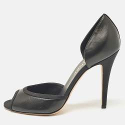 Chanel Black Canvas and Leather D'orsay Pumps Size 40