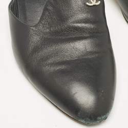 Chanel Black Leather Interlocking CC Logo Mules Size 38