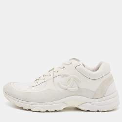 Pre Owned Chanel White Leather, Neoprene and Suede CC Low Top Sneakers Size 39