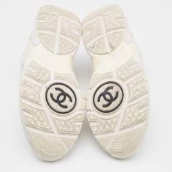 Pre Owned Chanel White Leather, Neoprene and Suede CC Low Top Sneakers Size 39