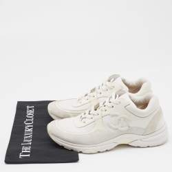 Pre Owned Chanel White Leather, Neoprene and Suede CC Low Top Sneakers Size 39
