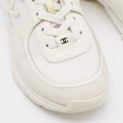 Pre Owned Chanel White Leather, Neoprene and Suede CC Low Top Sneakers Size 39