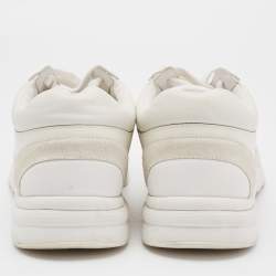Pre Owned Chanel White Leather, Neoprene and Suede CC Low Top Sneakers Size 39