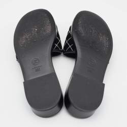 Chanel Black/White Velvet CC Slide Sandals Size 39