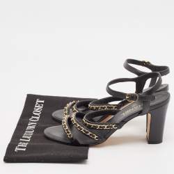 Chanel Black Leather CC Chain Detail Ankle Strap Sandals Size 39.5