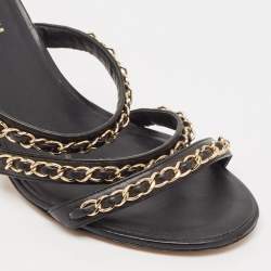 Chanel Black Leather CC Chain Detail Ankle Strap Sandals Size 39.5