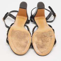 Chanel Black Leather CC Chain Detail Ankle Strap Sandals Size 39.5