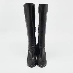 Chanel Black Leather CC Cap Toe Mid Calf Boots Size 37