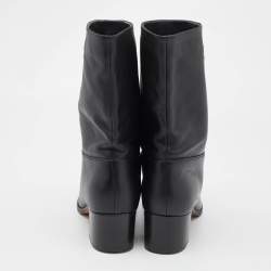 Chanel Black Leather CC Ankle Length Boots Size 41