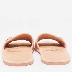 Chanel Peach Pink Leather Interlocking CC Logo Slides Size M