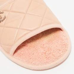 Chanel Peach Pink Leather Interlocking CC Logo Slides Size M
