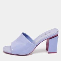 Chanel Purple Patent Leather CC Block Heel Slide Sandals Size 39