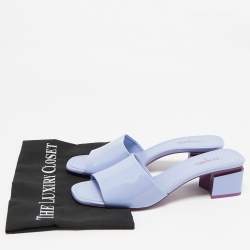 Chanel Light Blue Patent Leather CC Block Heel Slide Sandals Size 40.5