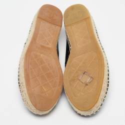 Pre Owned Chanel Black Leather CC Cap Toe Espadrille Flats Size 39