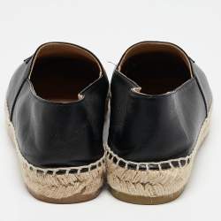 Pre Owned Chanel Black Leather CC Cap Toe Espadrille Flats Size 39