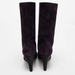 Chanel Purple/Black Suede and Satin CC Mid Calf Boots Size 39.5