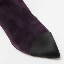 Chanel Purple/Black Suede and Satin CC Mid Calf Boots Size 39.5