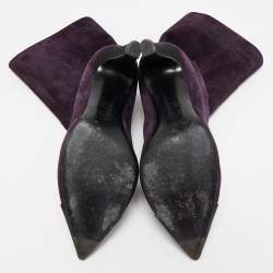 Chanel Purple/Black Suede and Satin CC Mid Calf Boots Size 39.5