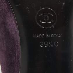 Chanel Purple/Black Suede and Satin CC Mid Calf Boots Size 39.5